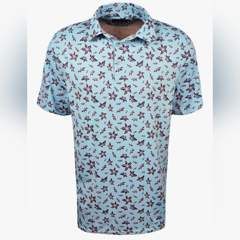 Etonic Fresh Azalea Polo Light Blue Floral Golf Shirt Size XL